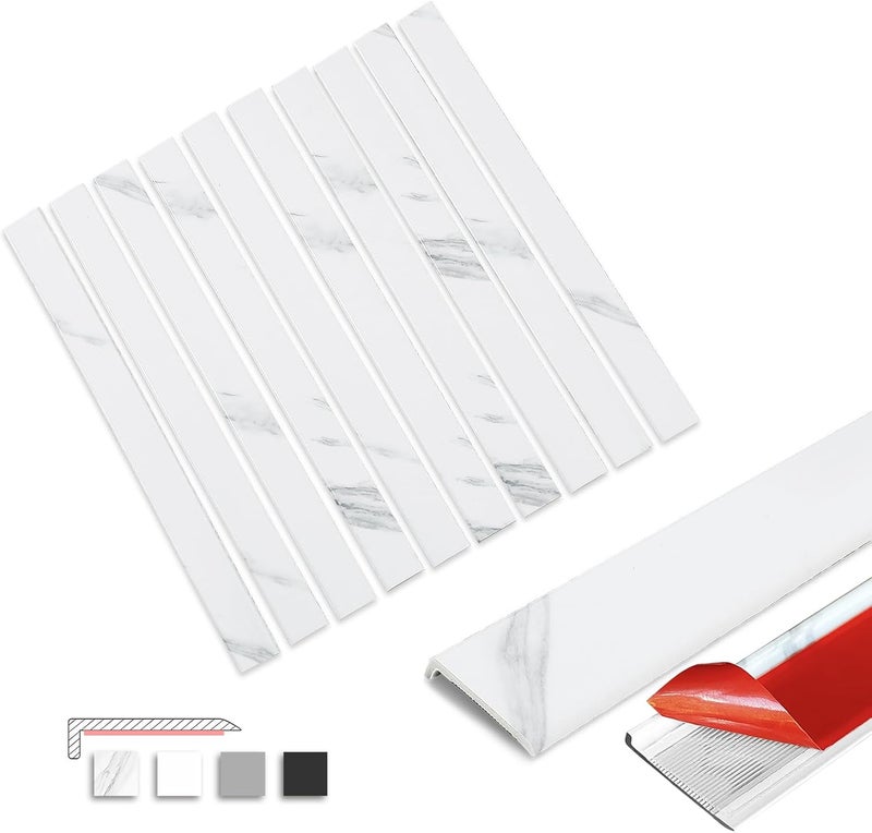 Tilingview 10 Pcs Peel and Stick Tile Trim Edge, Self-Adhesive 12" PVC Molding Edging for Kitchen Backsplash (Marble) - Image 1